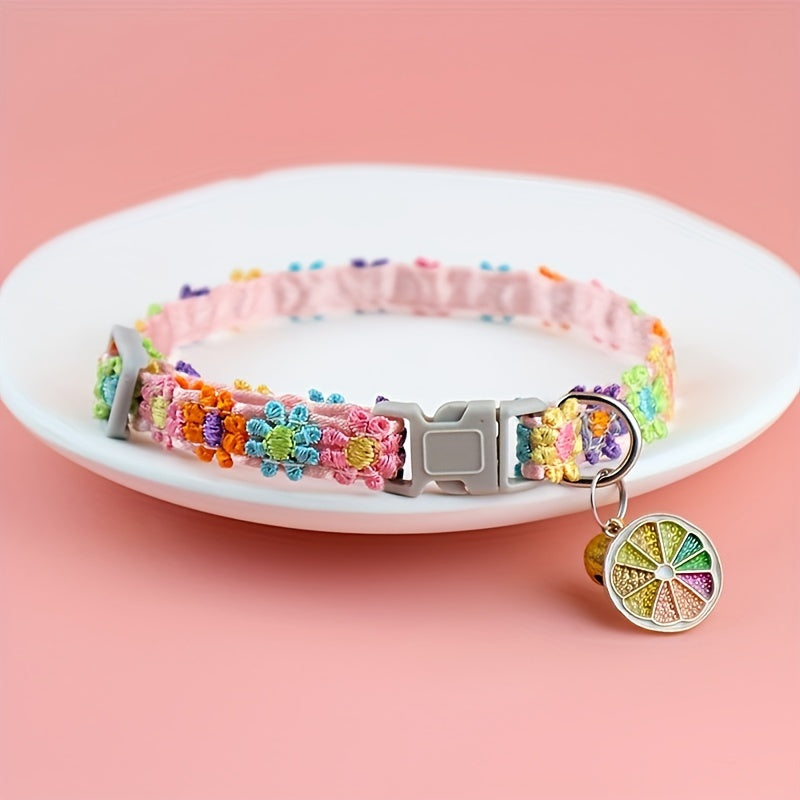 Adjustable Lace Floral Pet Collar with Charm - Polyester, Perfect for Small Cats & Dogs