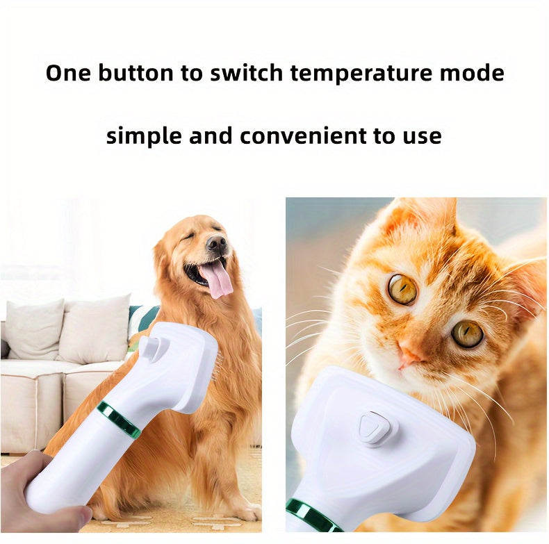 2-in-1 Portable Pet Grooming Drying Brush - Fast, Smooth, Efficiently Drying for Reduced Shedding and Tangling, Ideal for All Body Sizes of Dogs and Cats, Metal Body, Stainless Steel Bristles, US Plug, 110V/220V