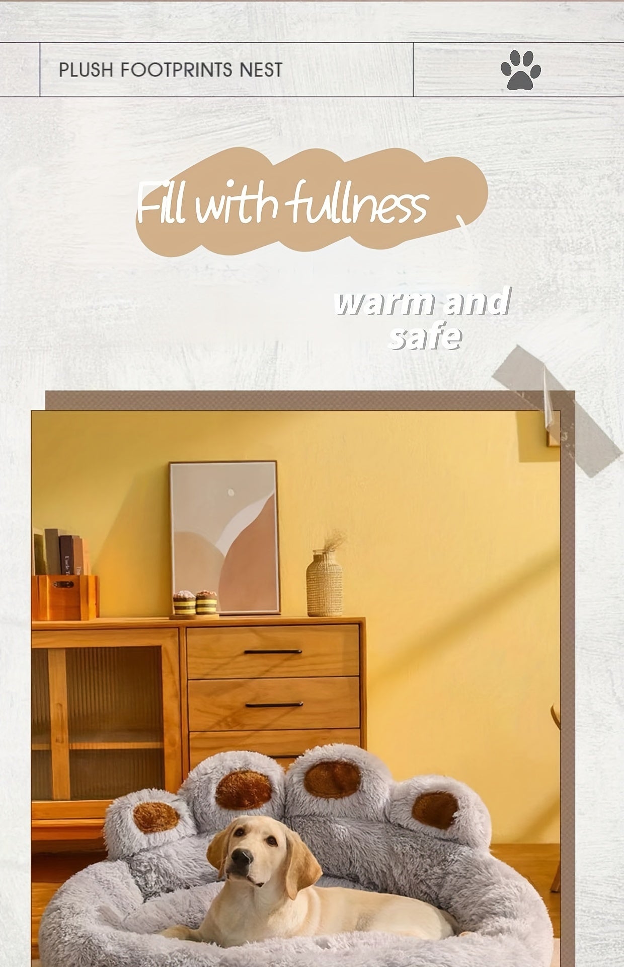Ultra-Cozy Bear Paw Pet Bed - Luxurious Long Plush Dog Sleep Haven - Cloud-Soft Snuggle Cushion Sofa - Designed for Furry Friends - Adorable Bear Paw Shape