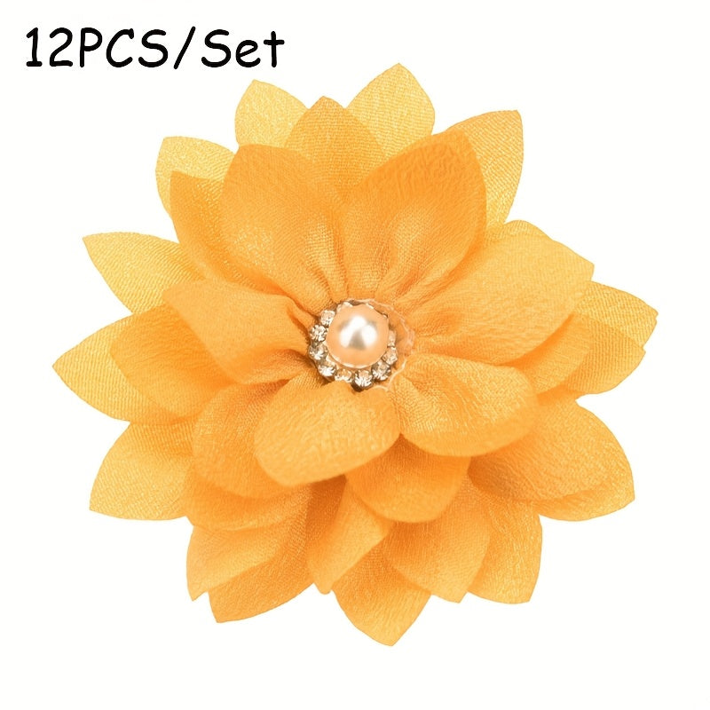 12pcs 2.2inch ( 5.5cm) Sharp Corner Flowers No Clips Holiday Party Decoration Making Pet Collar Flower Hair Accessories for Headband Hairband