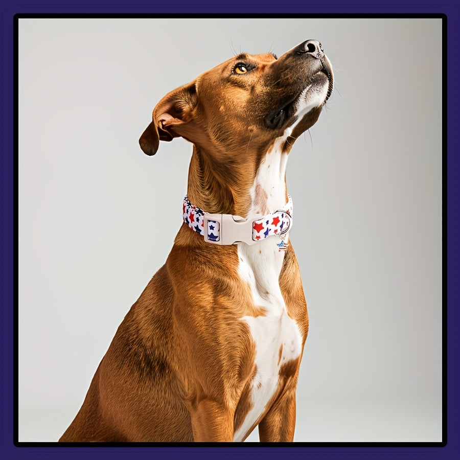 Patriotic American Flag Dog Collar, Adjustable Polyester Pet Collar with Star Pattern, Quick Release Buckle, Festive 4th of July Accessory for Small Dogs