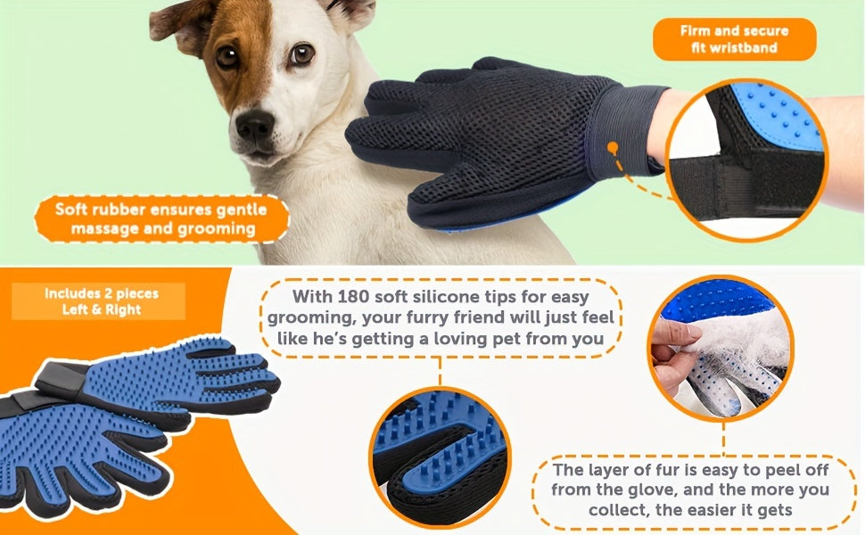 2pcs Pet Glove, Pet Grooming Bathing Washing Hair Remover Brush Fur Mitts, For Cat Dog Horse Rabbit Animal