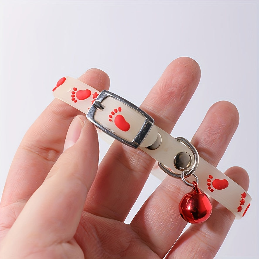 5-piece adjustable luminous pet collar with bell, animal pattern, rubber material, safety night-light cat collar set