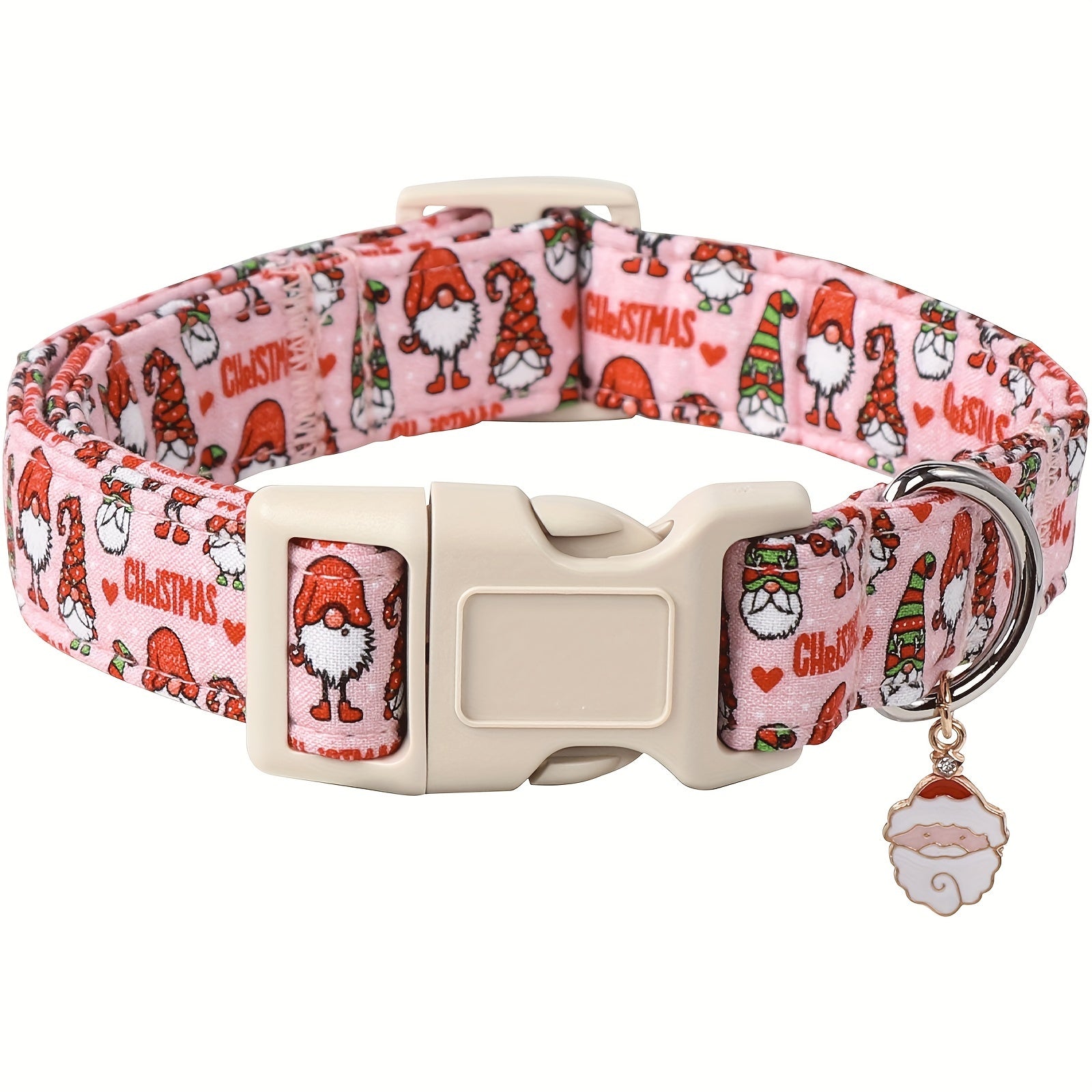 Festive Christmas Dog Collar with Santa & Snowman Prints - Adjustable, Soft Cotton Pet Collar for Small to Large Breeds - Includes D-Ring for Leash Attachment
