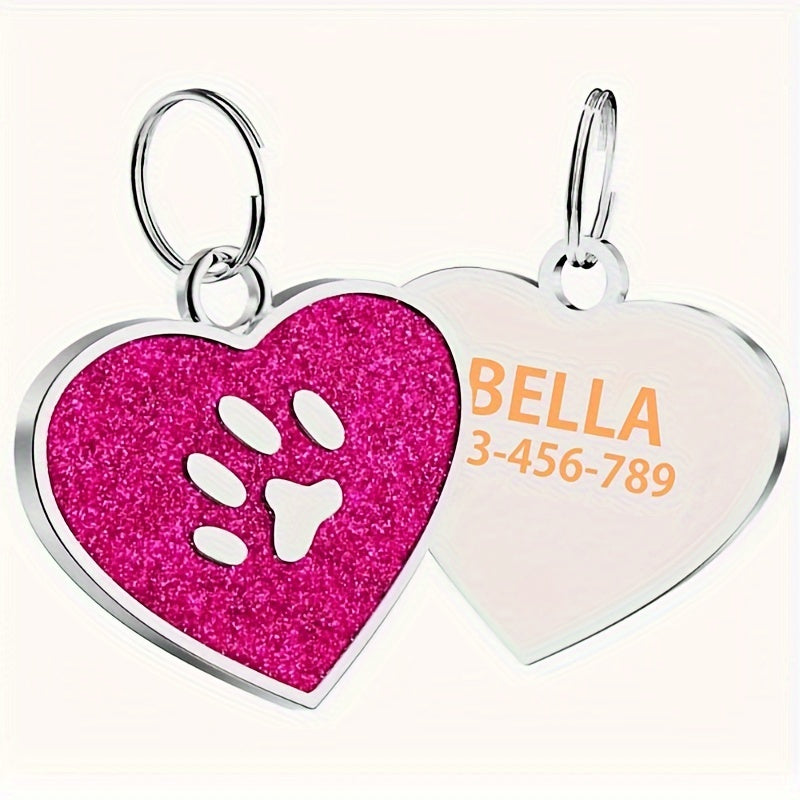 Customized Heart-shaped Paw Print Pendant - Engraved Dog Cat Tag - Personalized Pet Accessories