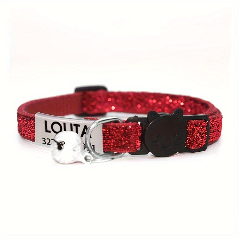 Personalized Bling Cat Collar With Nameplate, Glitter Cat Collar With ID Tag Pendant And Bell, Cute Customized Pet Collar ID Name Pendant Tags For Kittens And Puppy Dogs, Engraved Cat Decoration