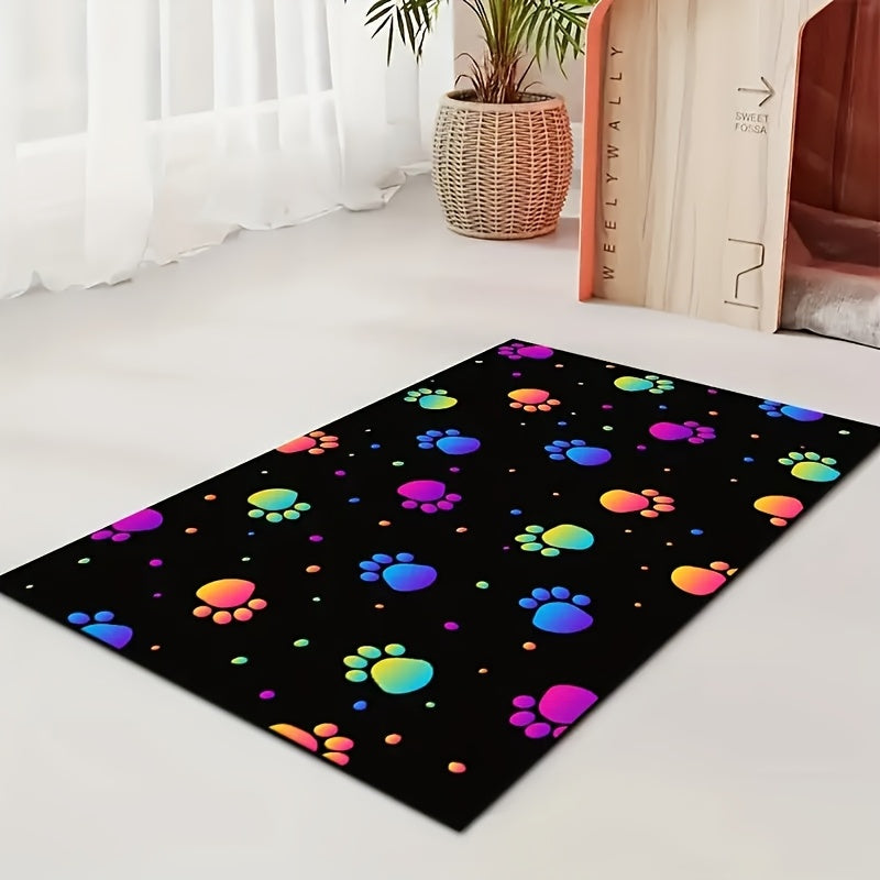 1pc Vibrant Dog Paw & Bone Pattern Pet Feeding Mat - Non-Slip, Durable Polyester, Colorful Design for Dogs & Cats, Ideal for Halloween & Christmas Decor, Dog Feeding Mat