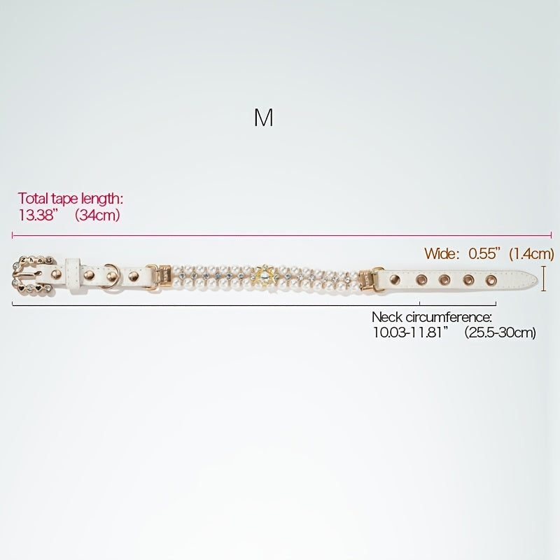 Zhous ABS Material Pearlized Pet Collar, Adjustable Snap-On Collar with Rhinestone Detailing, Beaded Design for Small Dogs and Cats