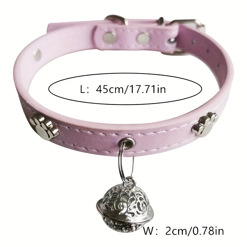 Faux Leather Pet Collar with Bell Charm, Slip & Martingale Design, Decorative Stitching, Adjustable, for Dogs and Cats - PU Leather Traction Collar Set
