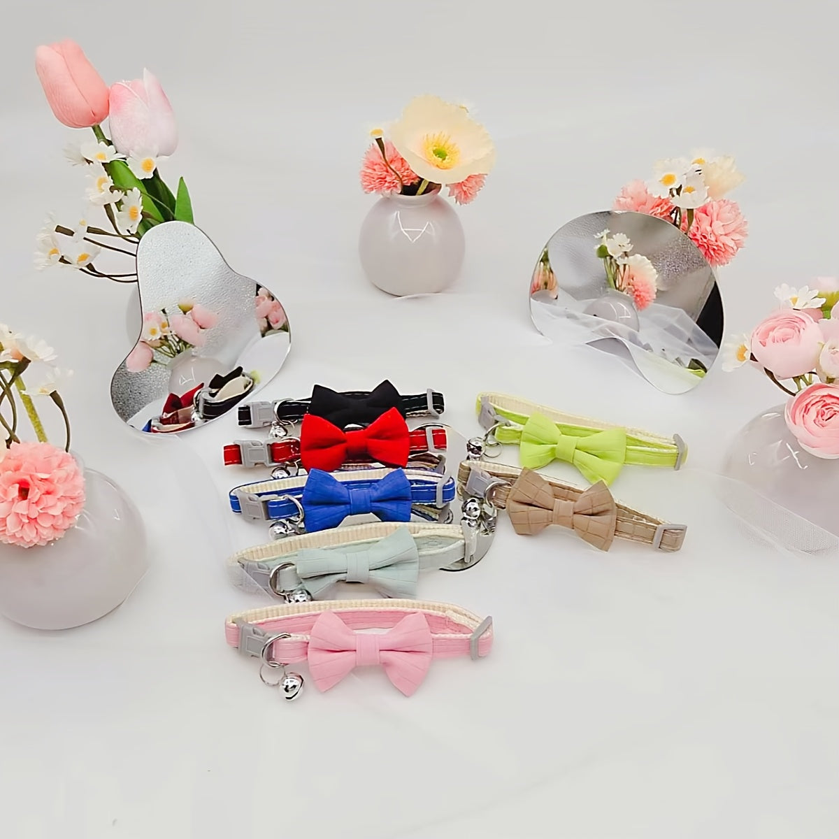 Polyester Pet Collar, Adjustable Bowknot Collar with Bell for Rabbits