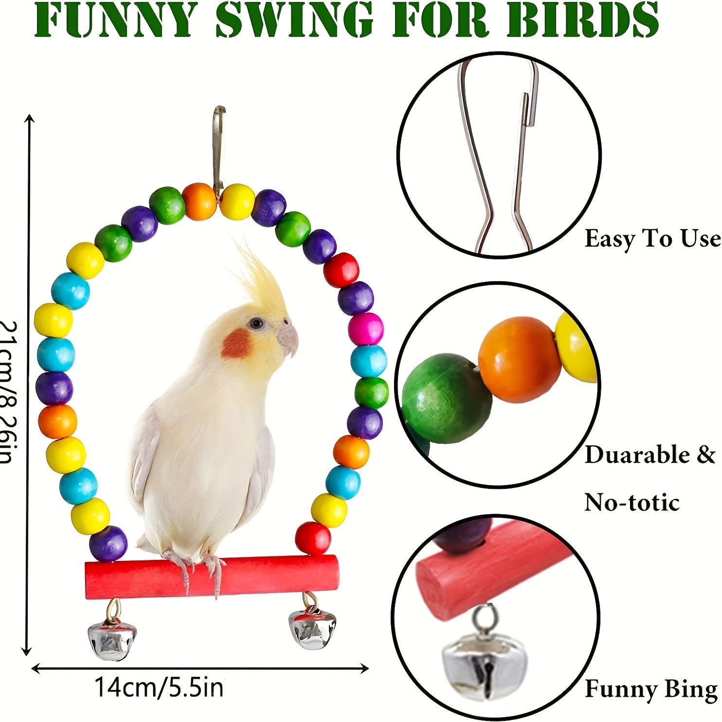 7pcs Bird Toy Set Colorful Pet Parrot Toys Swing Chewing Hanging Cage Toy With Bell Bird Cage Accessories