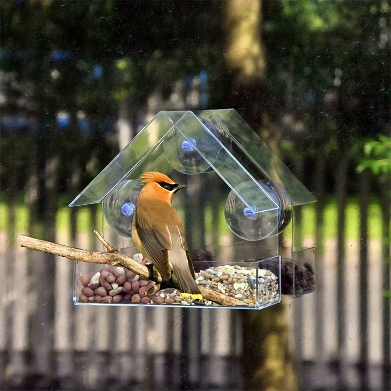 Clear Acrylic Hanging Bird Feeder - Perfect For Outdoor Garden Viewing - Transparent Window Birdhouse