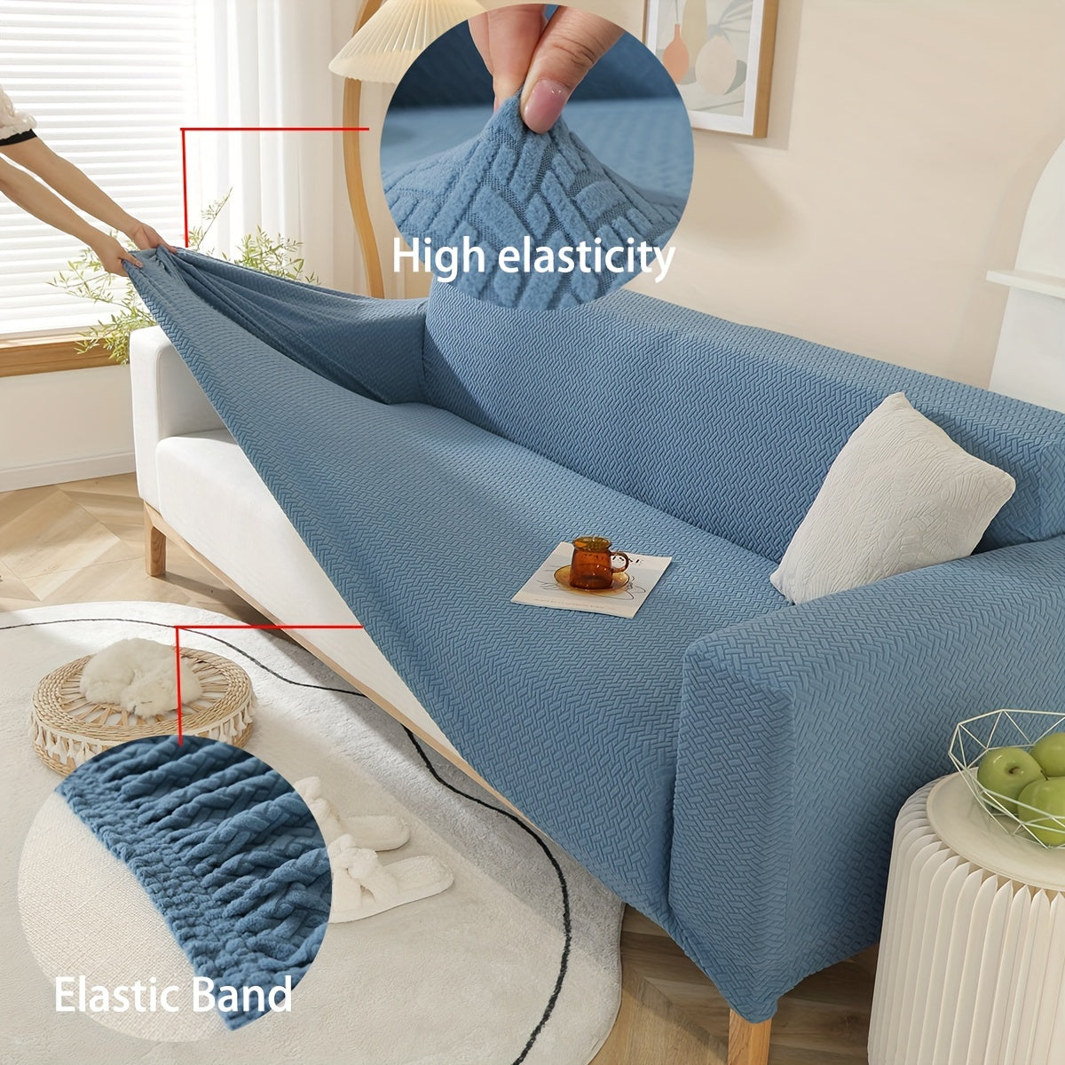 A Stretch Sofa Cover, Thickened Star Chain Knitted Jacquard Sofa Cover 1/2/3/4 Seat Sofa Protection Cover, Elastic at The Bottom, for The Family with Pets, Full-Bag Sofa Dust Cover