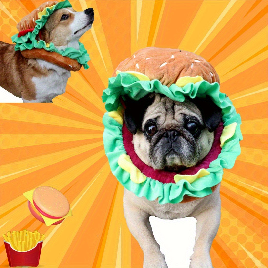 Dog Cat Hamburger Headgear Collar Hat Cartoon Pet Accessories Clothes Funny Costume Elizabethan Ring