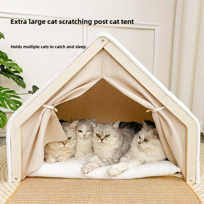 19.68 inches Shell shape sisal cat house Semi-enclosed sleeping bag cat house Natural cat scratching board Anti-chip design Universal pet furniture for indoor and outdoor use