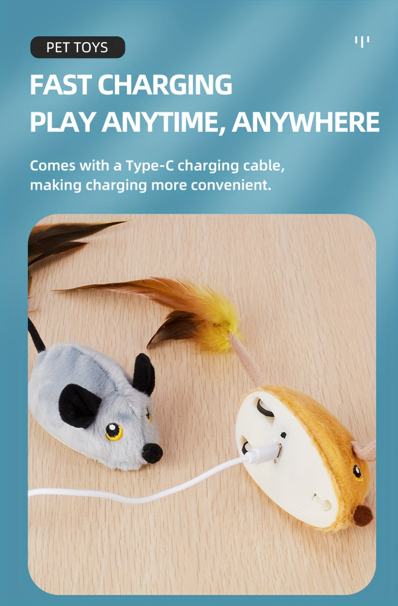 Rechargeable Remote Control Cat Toy - Interactive Electric Mouse with Feather Tail, Automatic Movement, and USB Charging - Fun and Engaging Pet Toy for All Varieties of Cats