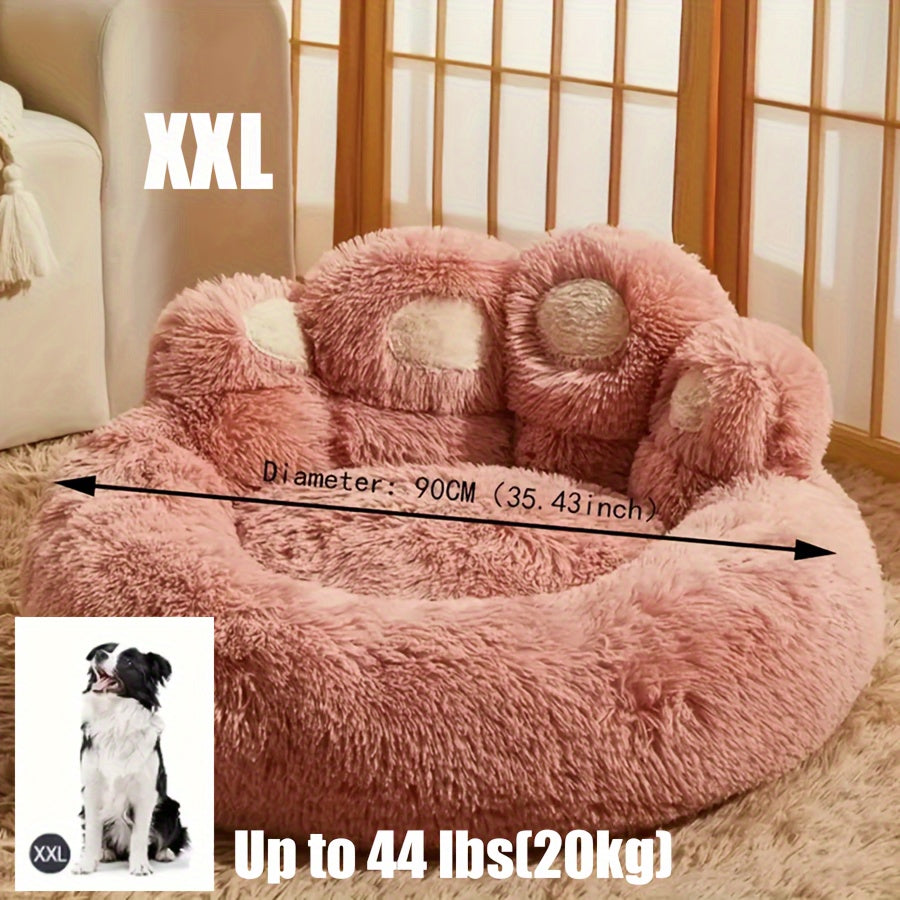 Large Gray Plush Polyester Cozy Round Pet Bed - Soft Pillow, Non-Slip Bottom, Dog & Cat Cushion for All Sizes