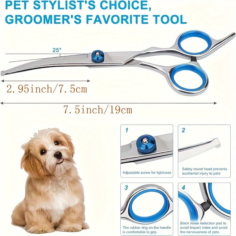 Stainless Steel Pet Grooming Scissors Set with Safety Round Tip - Professional Shears for Dogs & Cats, Non-Slip Handle & Adjustable Screw, Precision Cutting for Pet Stylist's Choice - Uncharged Shedding Tools for All Breeds &