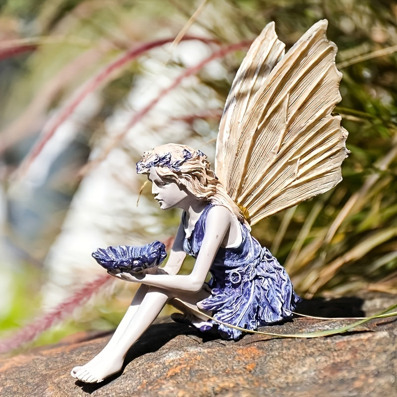 Seated Fairy Statue Garden Resin Craft Ornament Fairy Bird Feeder Yard Lawn And Gardening Outdoor Ornament Sculpture Statue
