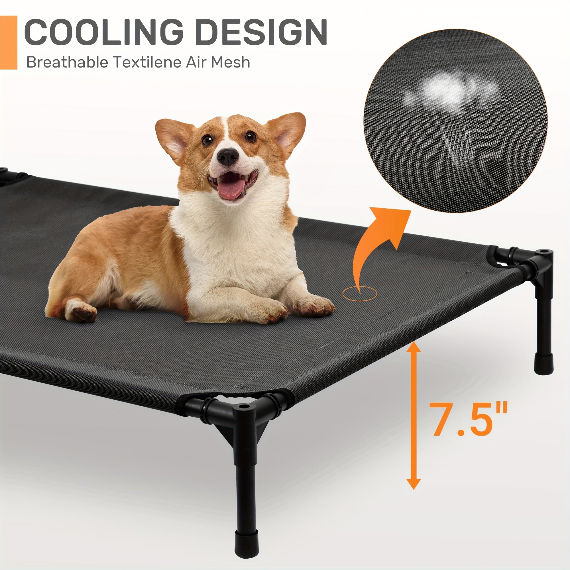 HEEYOO 42" Raised Dog Bed with Detachable Canopy - All-Weather Foldable Pet Cot for Indoor/Outdoor Use, Cooling Breathable Mesh & UV Protection, Windproof Sun-Resistant Elevated Bed for Dogs & Cats, Camping, Living Room, Bedr