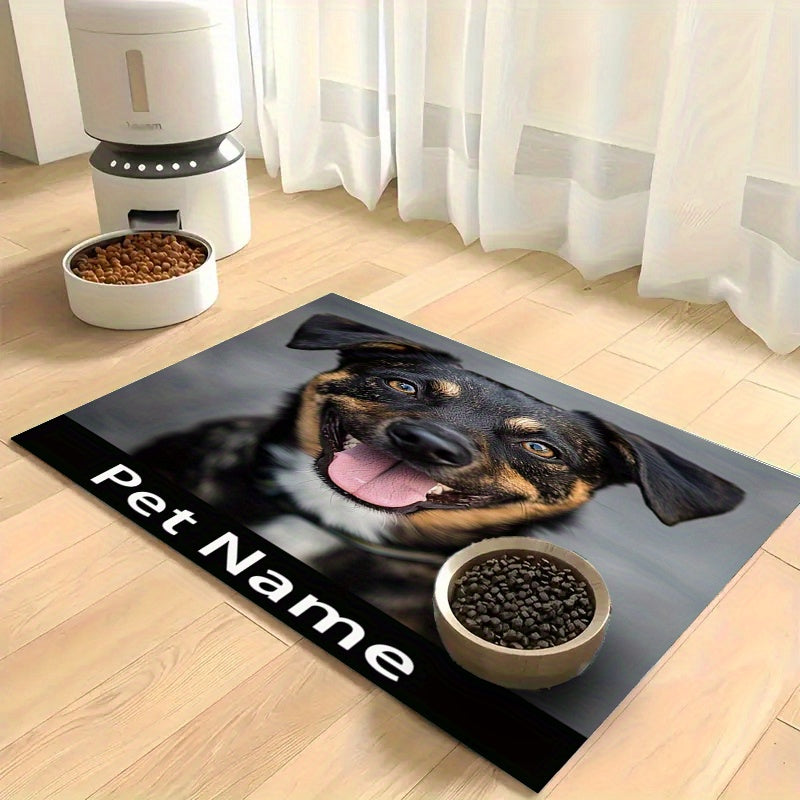 1pc Custom Photo & Name Pet Feeding Mat - Durable Polyester Training Mat for Dogs & Cats, Personalized Eating & Rest Area, Unique Gift for Pet Lovers, Home Decor, Petthemed Design, Easyclean Material