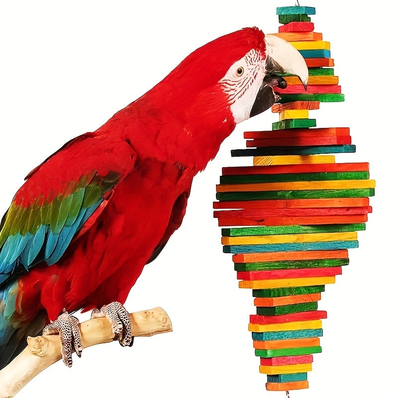 Colorful Wooden Bird Toy - Multi-Layer Parrot Grinding Mouth Chew, Durable Birdcage Ornament for Parrots