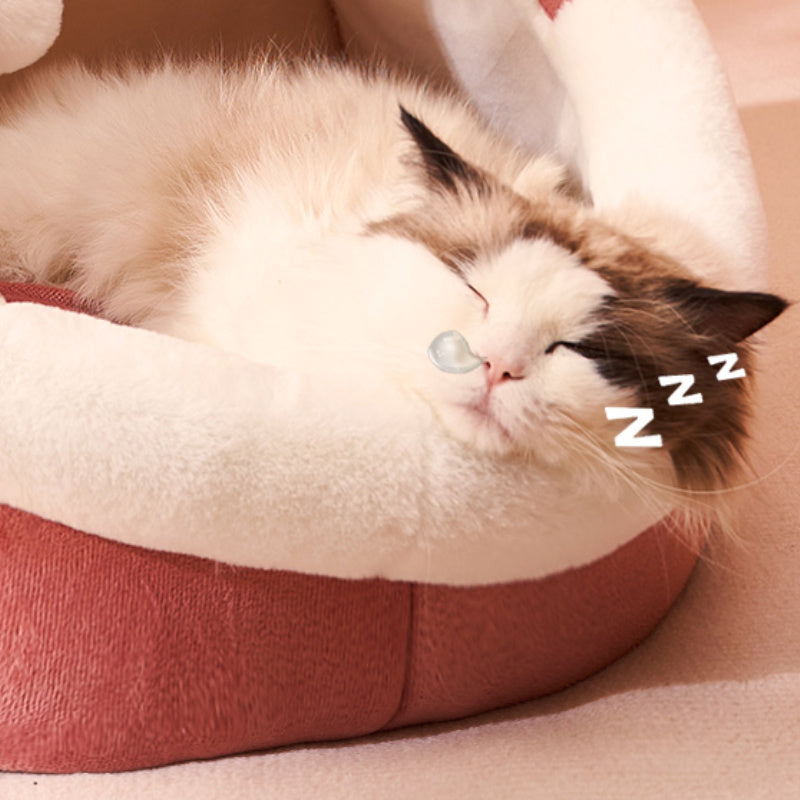 Adorable Pink British Shorthair Cat-Shaped Cozy Pet Cottage - Soft, Warm, Removable & Washable Polyester Bed with Playful Hanging Ball - Perfect Winter Nest for Cats & Small Dogs, Indoor Pet Cottage|Decorative Pet Furniture|S