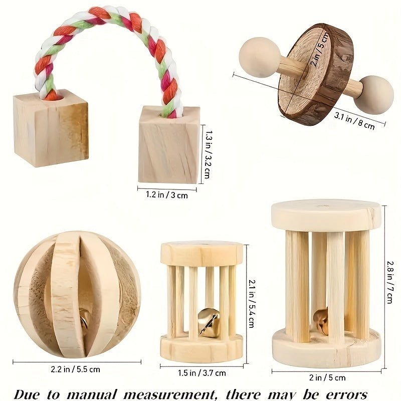 5-Pack Wooden Pet Toys for Hamsters and Rabbits - Durable, Small Animal Training and Exercise Accessories - Fun Wooden Toys for Small Pets - For Pet Owners - Perfect Gift for Small Animal Lovers