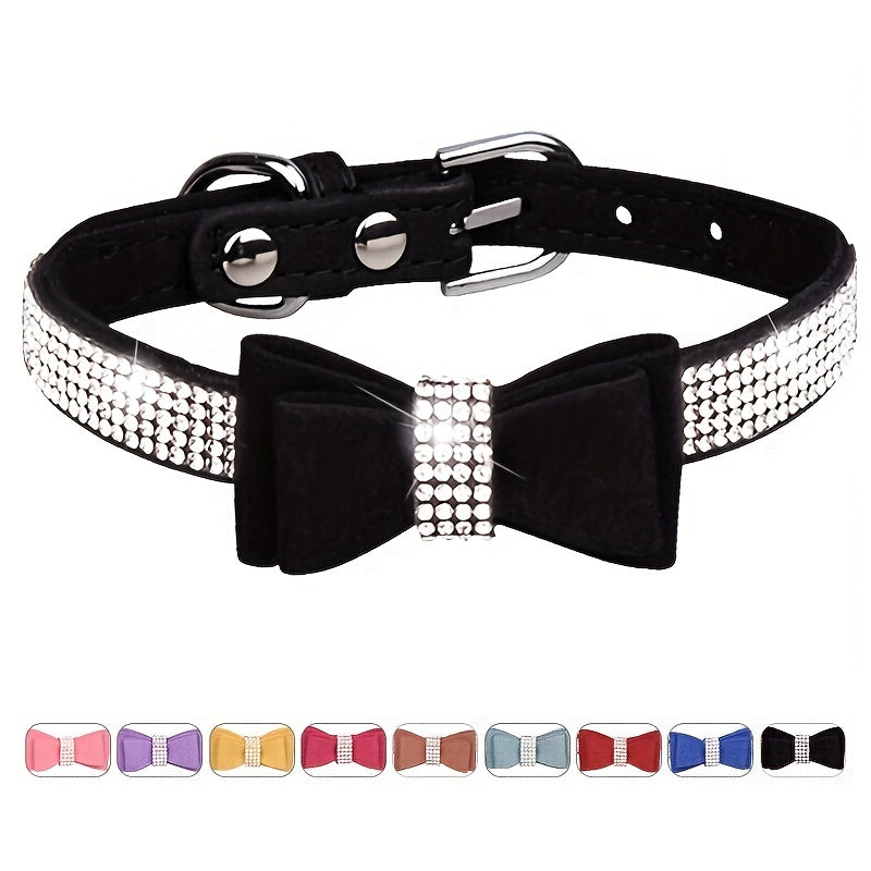 Rhinestone Dog Collar, Double-layer Bow Decor Pet Collar For Small Medium Large Dogs