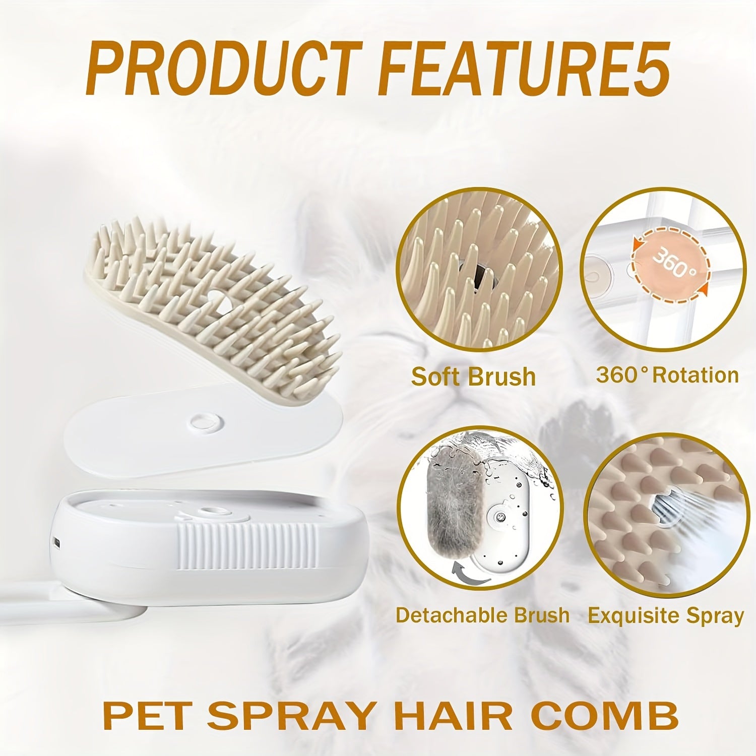 Steam Brush for Cats And Dogs - 3 in 1 Pet Grooming Tool with Release Button, Spray, Hair Removal