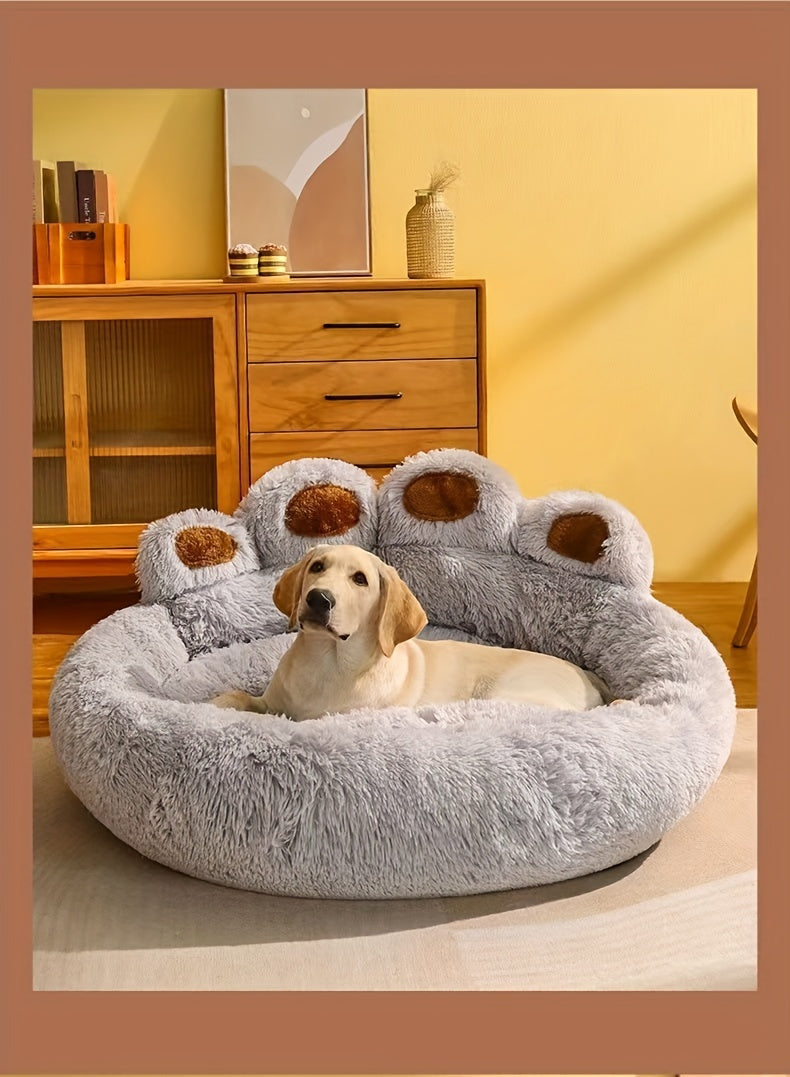 Ultra-Cozy Bear Paw Pet Bed - Luxurious Long Plush Dog Sleep Haven - Cloud-Soft Snuggle Cushion Sofa - Designed for Furry Friends - Adorable Bear Paw Shape