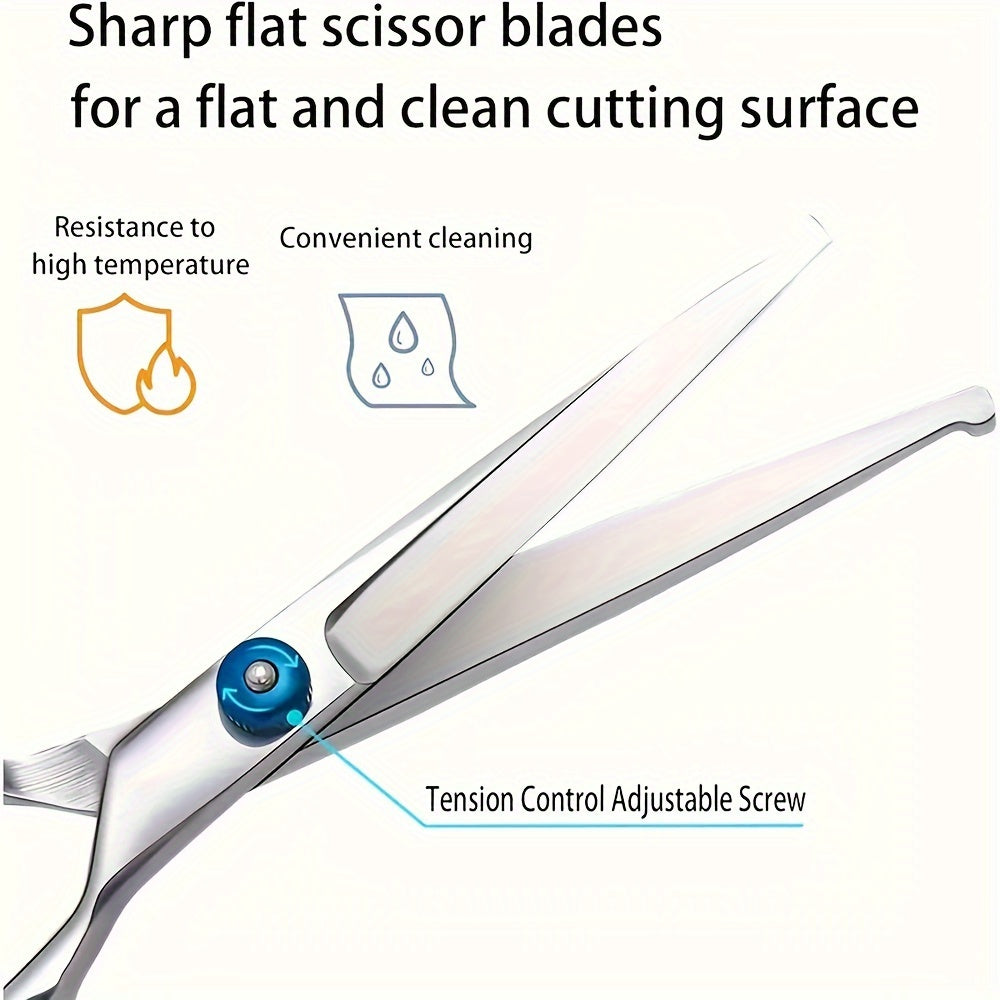 7 piece professional pet grooming scissors set, stainless steel dog and cat hair thinning scissors, with downward curved, straight, upward curved scissors and comb