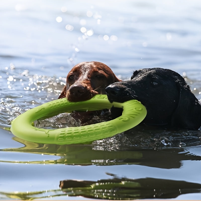 Durable Silicone All-Breed Dog Training Ring - Floats on Water, Interactive, Animal Print Pet Toy
