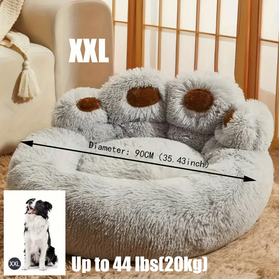 Large Gray Plush Polyester Cozy Round Pet Bed - Soft Pillow, Non-Slip Bottom, Dog & Cat Cushion for All Sizes
