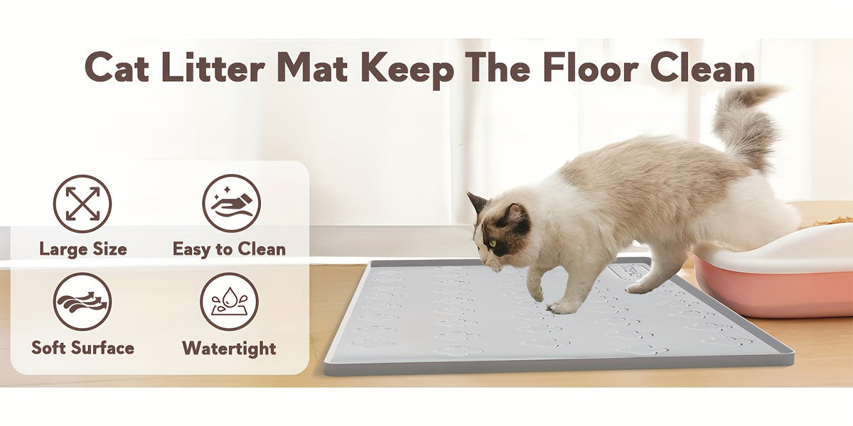 3-in-1 Washable Silicone Cat Litter & Food Mat - XXL Large Waterproof Non-Slip Floor Protector, Raised Edges Pet Feeding Tray, Foldable Litter Trapping Mat for Cats, Easy Clean Kibble & Crumbs Proofing System (Fits Litter Box