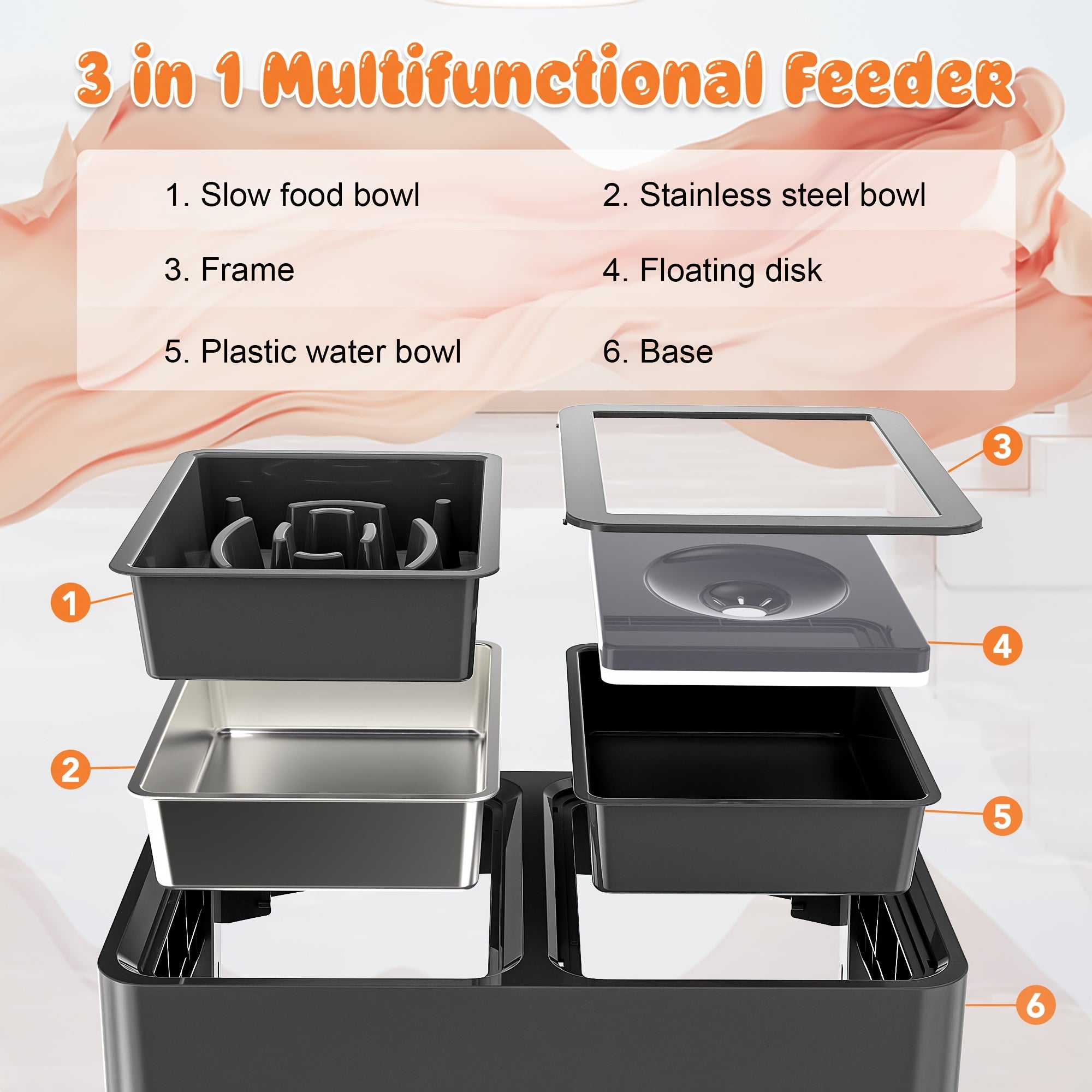 4-Height Adjustable Elevated Pet Feeding Station - Stainless Steel Food Bowls, Slow Feeder & No-Spill Water Bowl Set for Medium & Large Dogs - Neck Protection