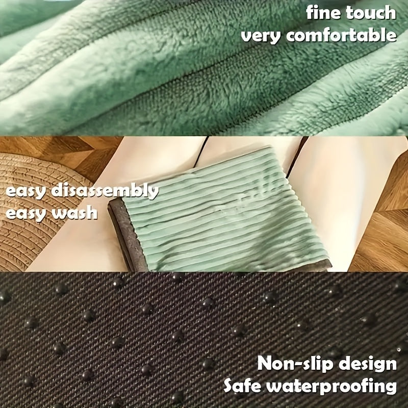 Green Rectangular Striped Pet Mattress (Striped Pattern, Polyester Fiber, Filling, Non-Slip Bottom, Removable And Washable Cover, Cute Dog Bed Dog Accessories Dog Supplies Dog Beds for Large Dogs Pet Accessories Holiday Chris
