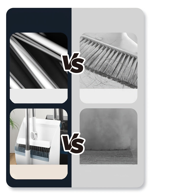 2pcs Set Of Brand New 3-in-1 Rotatable And Foldable Magnetic Suction Broom Dustpan Sweeping Set, Enlarged And Thickened Household Broom, Living Room, Bedroom Pet Hair Cleaning Broom, Non Stick Soft Hair Blue/orange/white Broo