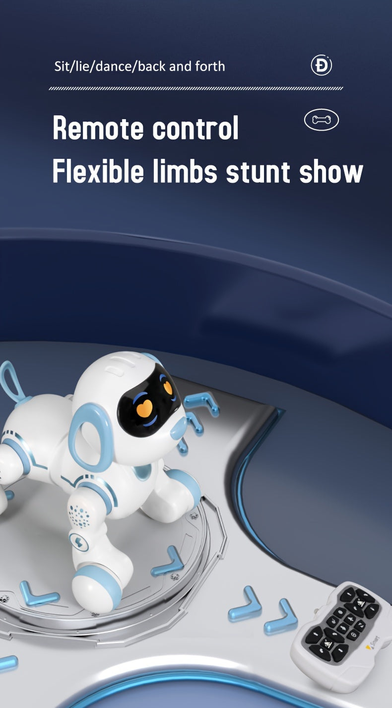 GRAXGROW Smart Robot Dog - Interactive RC Toy with Infrared Remote, Programmable Stunts, Music & Dance, USB Rechargeable, Blue with White Accents, Durable ABS, Ideal for Youngsters 3+ | Engaging Early Learning Toy, Interactiv