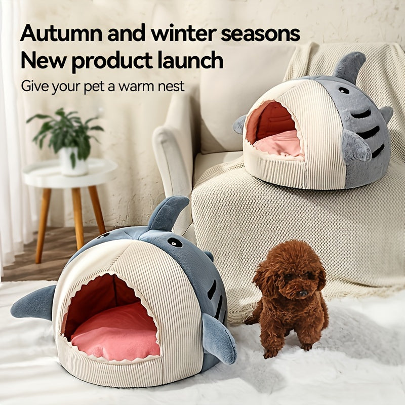 1pc, Shark-Shaped Pet Bed For Cats & Small Dogs, Cozy Cave With Non-Slip Bottom And Washable Cushion, Cute & Warm Indoor Nest