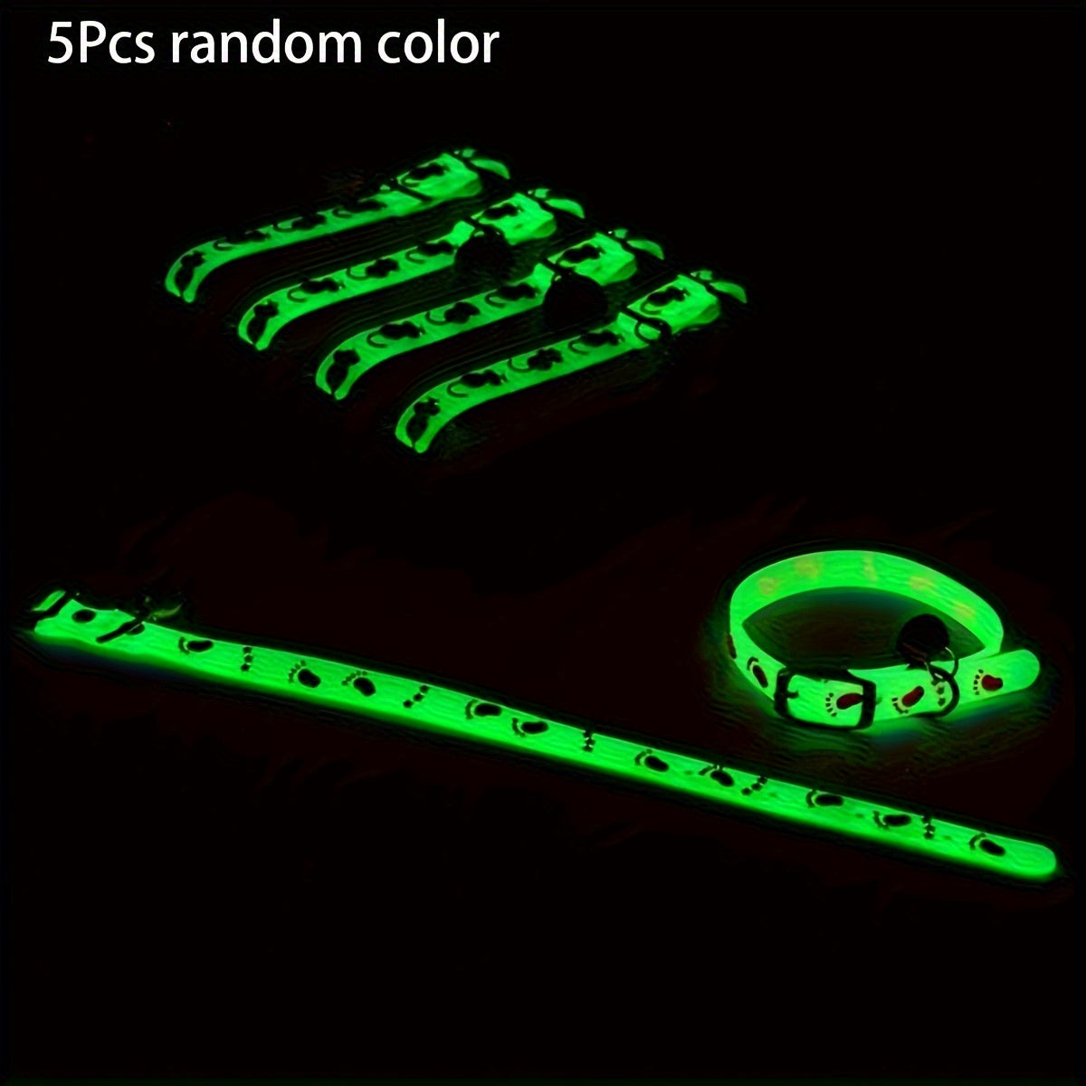 5-piece adjustable luminous pet collar with bell, animal pattern, rubber material, safety night-light cat collar set
