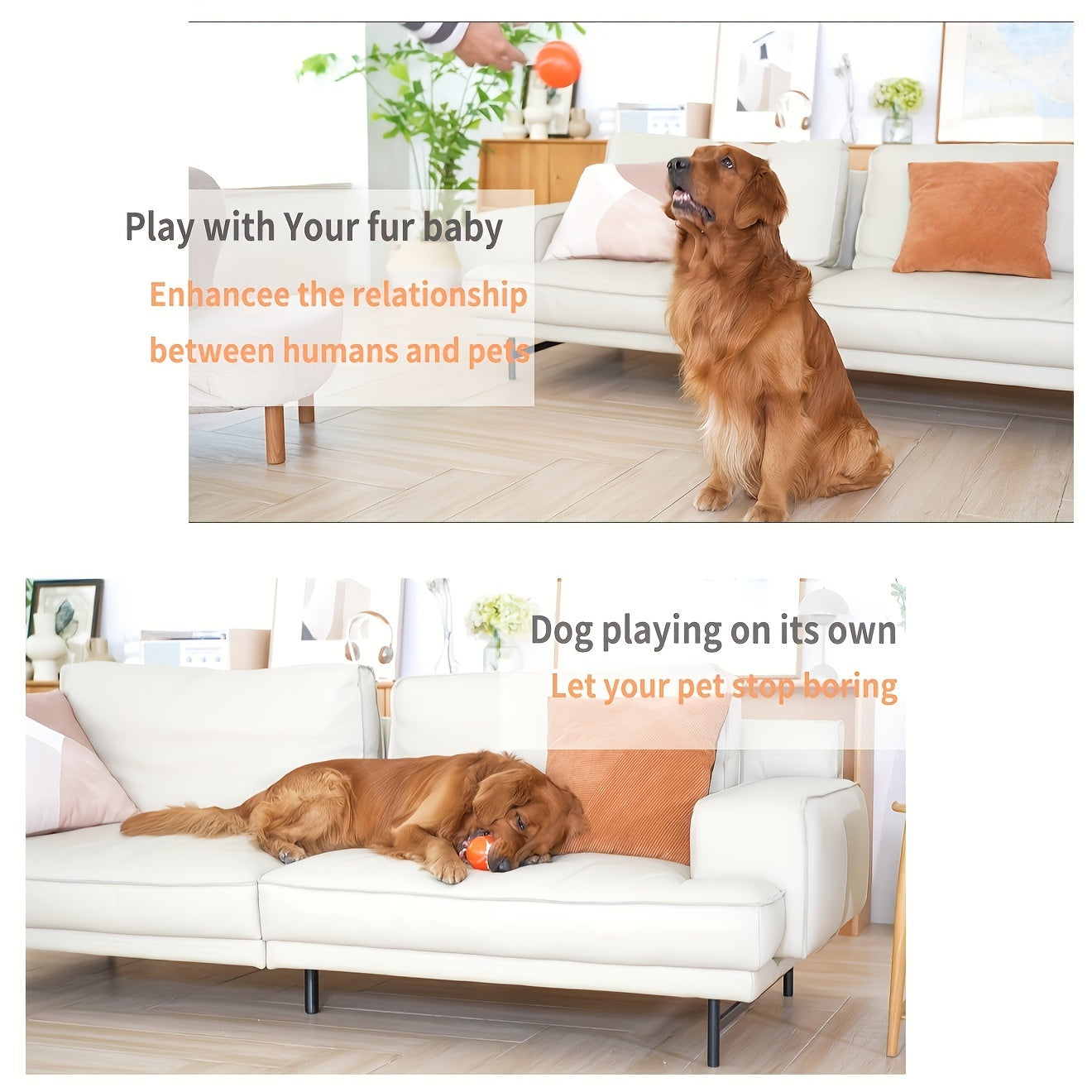 For Medium/Large Dogs Interactive Smart Pet Toy Ball with Bouncing Motion, Colorful Attraction Lights, Crazy/Normal Modes, USB Rechargeable and Remote Control