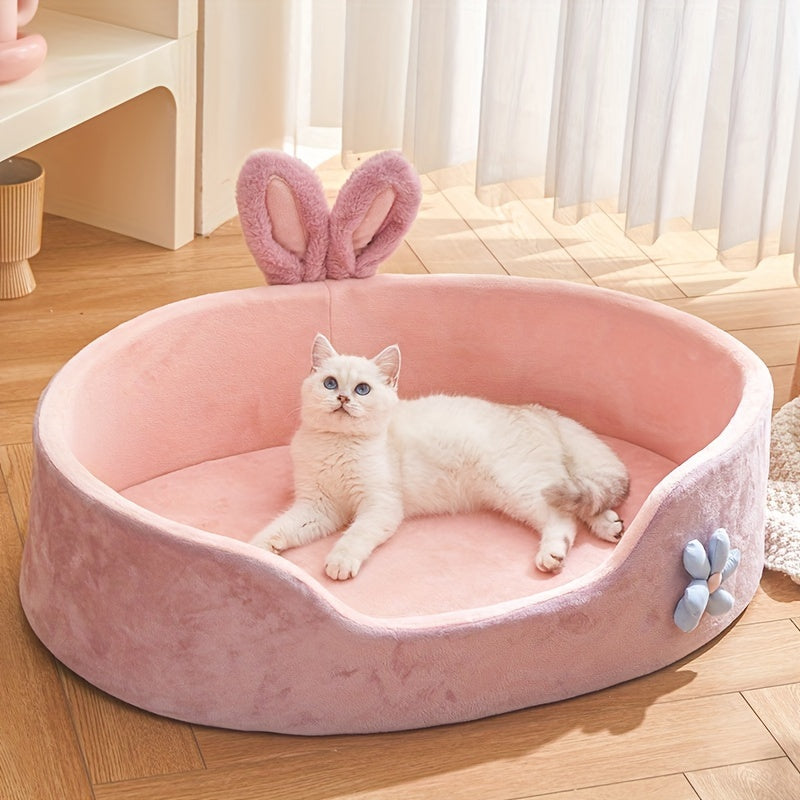 Cozy Round Pet Bed for Small to Medium Dogs & Cats - Washable, Non-Slip Bottom, Polyester Fiber
