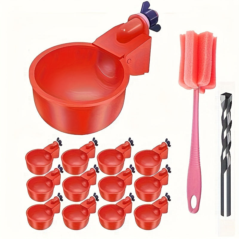 6/12/20pcs Automatic Chicken Waterers with Cleaning Brush - Premium PP Self-Stopping Dispensers for Coop Farming | Durable, Tool-Free Install | Ideal for Chickens, Ducks, Poultry & Birds | Leak-Proof & Easy to Refill