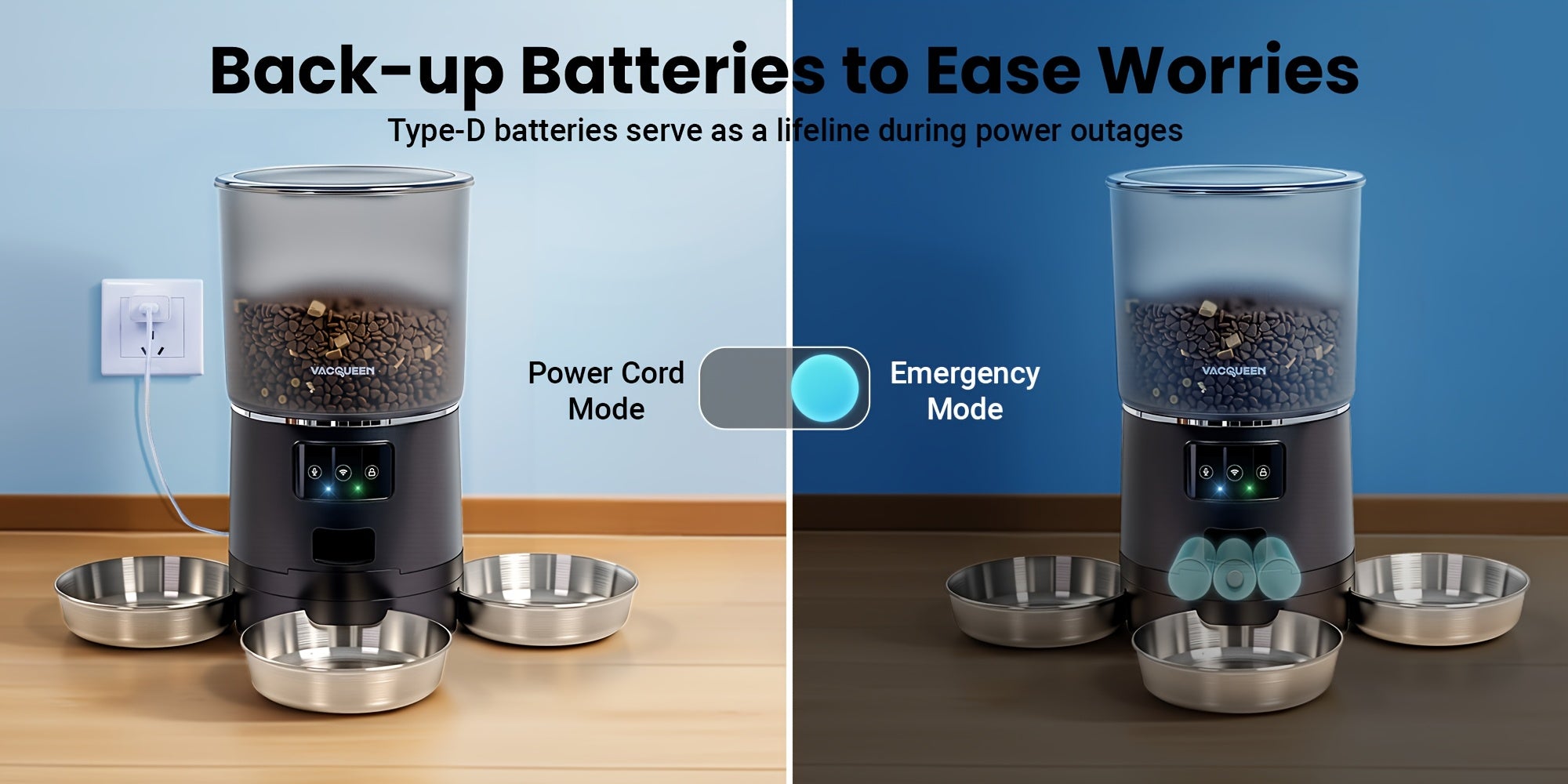 Smart WiFi Feeder with App Control & 1.59gal Large Capacity - 3- Dispenser with 3-Bowls System, Real-Time Monitoring, Auto Feeding Schedule, Plug (110-130V) for Multi- Households, Pet Waster Prevention, Dog Feeder Automatical