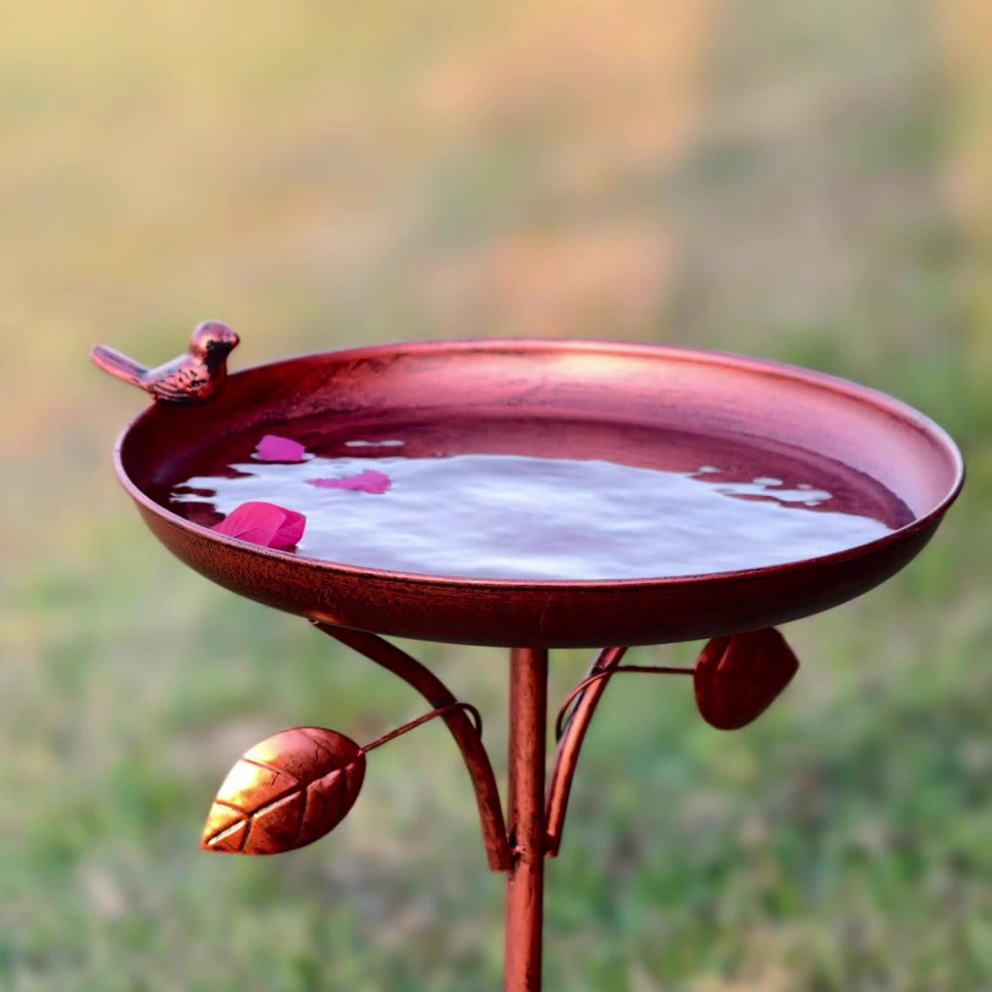 Garden Metal Bird Bath 12" Bird Bath Bowl with 5 Prongs Base Stake, Vintage Bird Baths for Outdoors Cast Iron Birdbath Standing Bird Feeder Bath