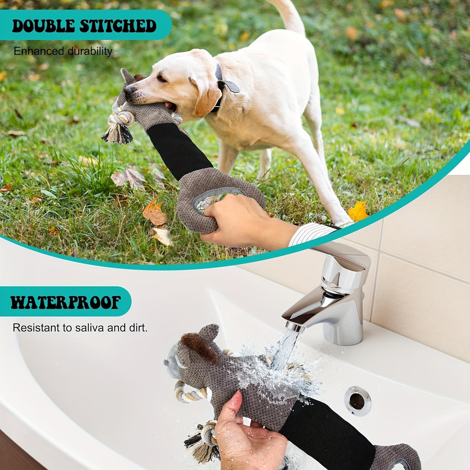 Plush Donkey Dog Toy with Double Handle and Stretchable Rope - Interactive Tug and Squeaky Pet Toy for Teeth Cleaning, Durable for Small, Medium, and Large Breeds, Without Battery