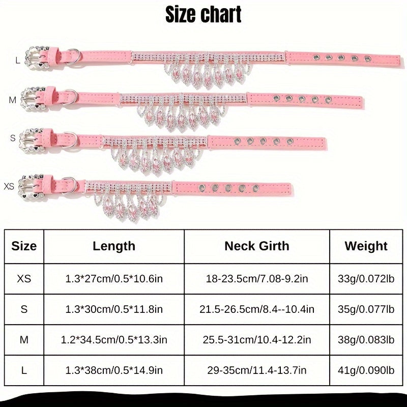 Exquisite Adjustable Jeweled Pet Collar and Leash Set - Soft Leather, Elegant Design, Hand Wash Only, Suitable for Dogs, Cats, and Small Animals