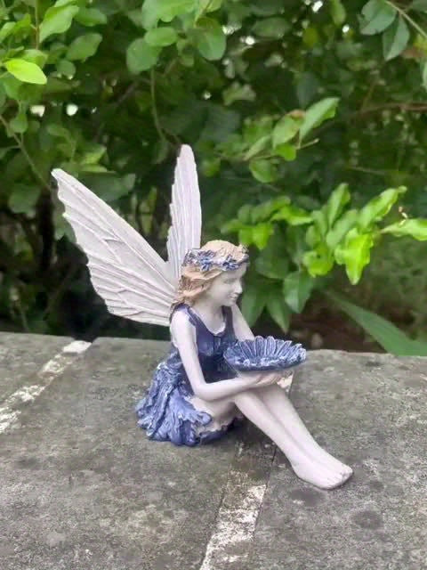 Seated Fairy Statue Garden Resin Craft Ornament Fairy Bird Feeder Yard Lawn And Gardening Outdoor Ornament Sculpture Statue