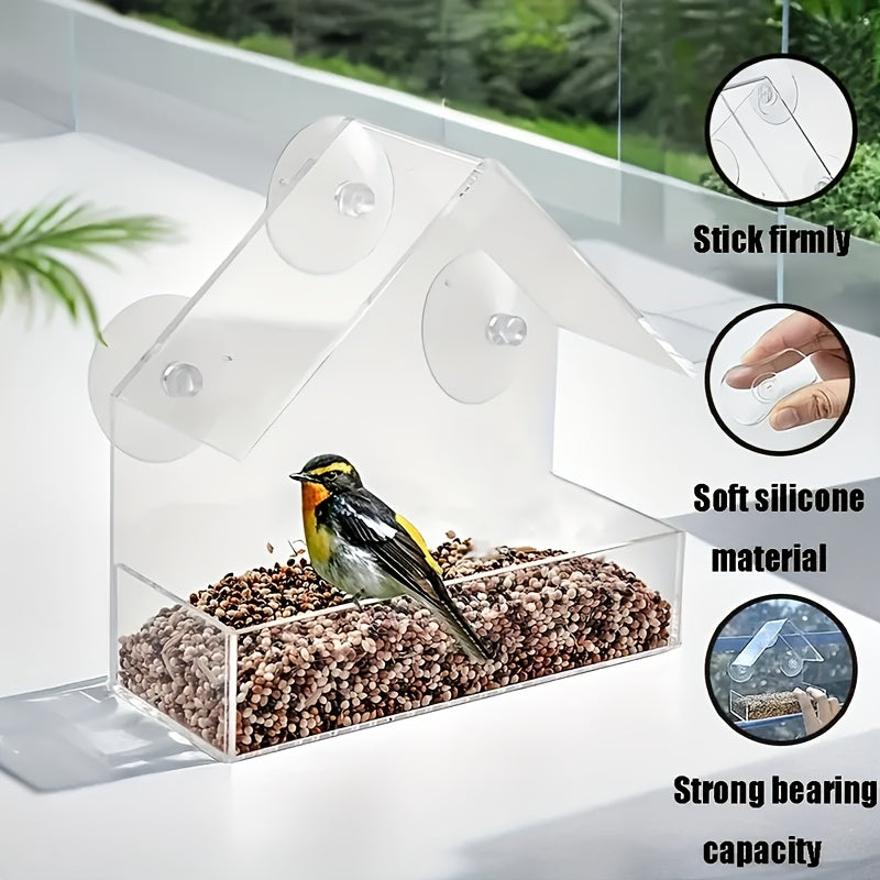 Transparent Acrylic Bird Cage & Feeder - Wall-Mounted /Indoor bird aviary with Hanging Roof, Design, Easy-Clean - Attracts Birds with Clear Visor - for Small Birds, Sparrows, Finches, Robins - Pet bird housing & feeding stati